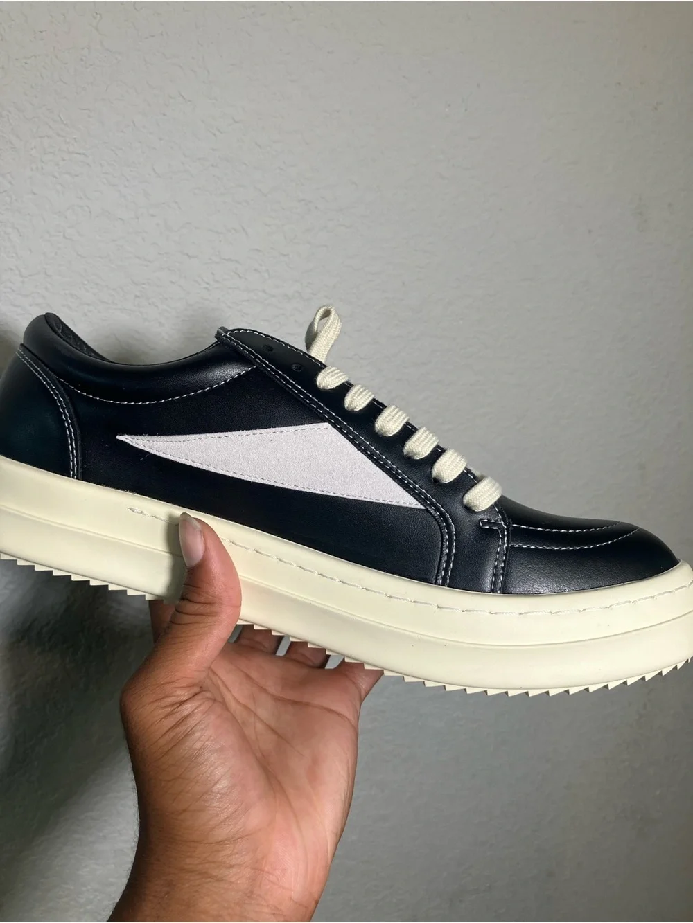 Rick Owens Black Leather Chukka-Style Sneakers with Cream Accents